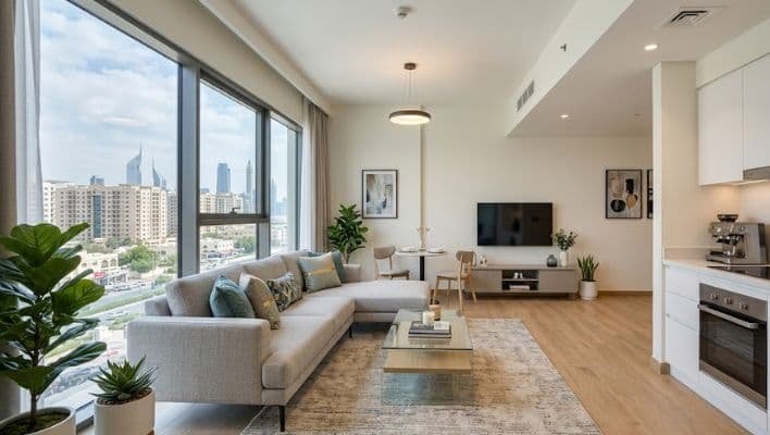 Modern apartment interior in Al Barsha Dubai showcasing residential living options as part of a complete neighbourhood guide.