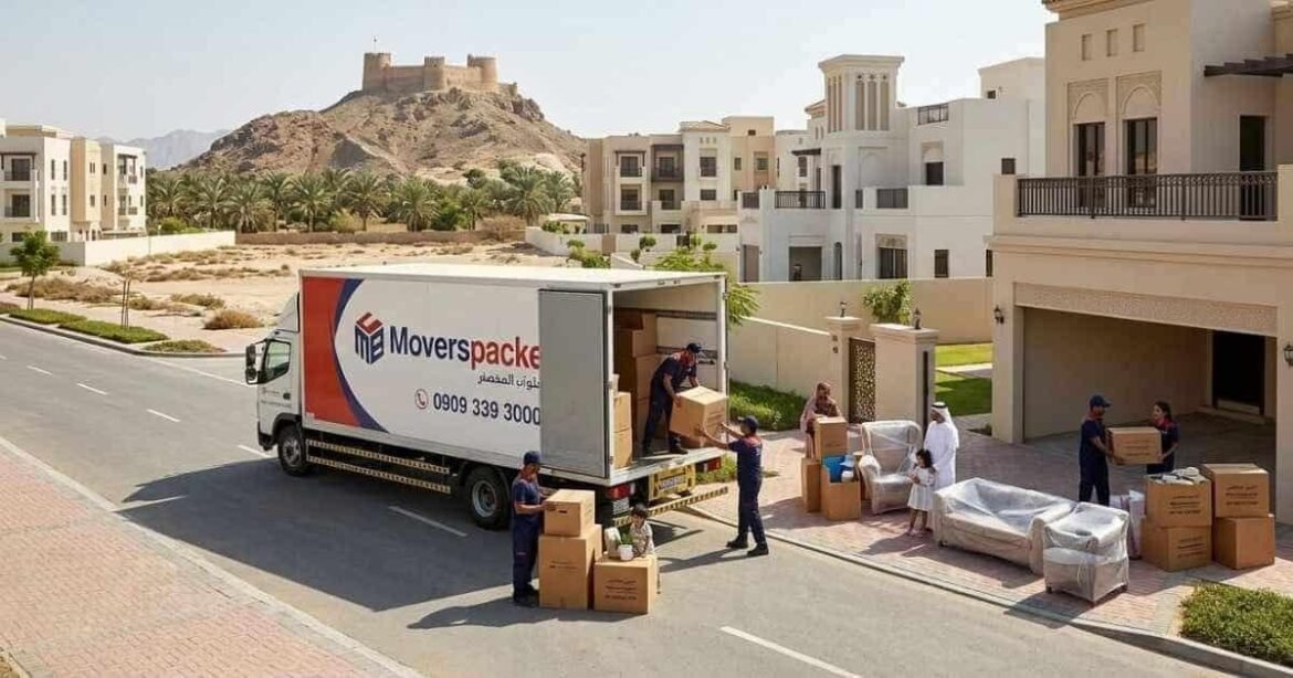Home movers in Ras Al Khaimah with a moving truck near Dhayah Fort.
